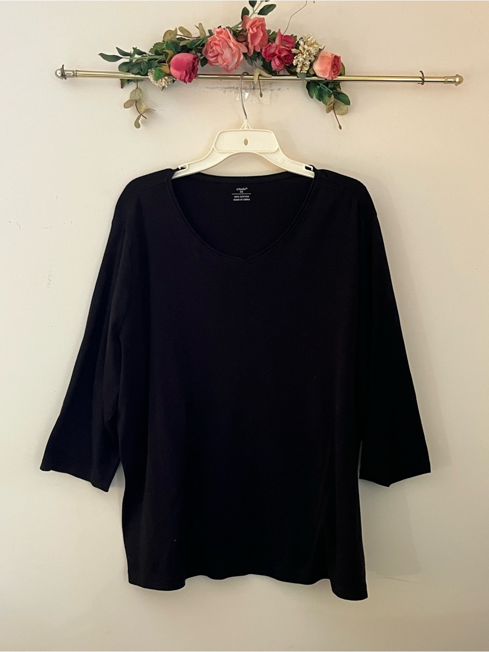 CJ Banks Black V-Neck Long Sleeve Women's Top